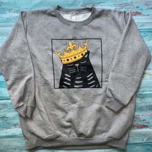 Cat lady box gray round neck pullover sweatshirt black kitty crown plus 2XL